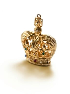 Vintage Gold Tone Crown Pendant Double sided Rhinestone Pendant